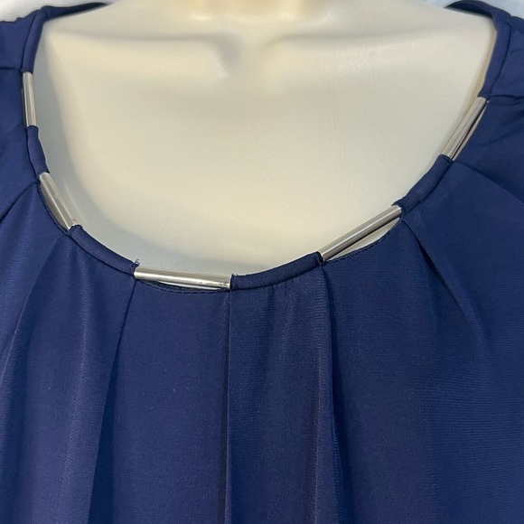 Corvia Navy Silver Embellished Neckline Sleeveless Blouse Size L - Picture 4 of 7
